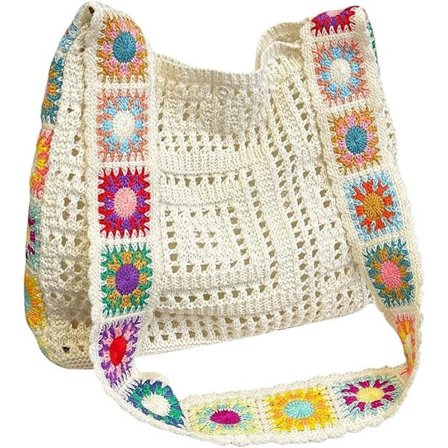 Boho Taske til Kvinder, Hæklet Strikket Taske med Udhulet Design - Stor Kapacitet Crossbody Skuldertaske til Sommer & Strand