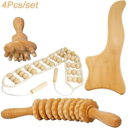 Massage Guasha-pind af træ, trærulle-massager, træterapiværktøj, maderoterapisæt til lindring af fascie- og muskelsmerter, kropsformning