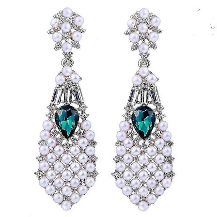 Pärlbröllop Långa Örhängen Diamant Kristall Kvinnor Brudar