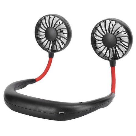 Bærbar hængende halsventilator, personlig håndfri ventilator, 3 hastigheder USB genopladelig bærbar ventilator, mini halsventilator (sort)
