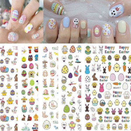 Påsk Nail Art Stickers Dekaler Påsk Nageldekorationer Påskägg Bunny Geometry 3d Slider Sticker