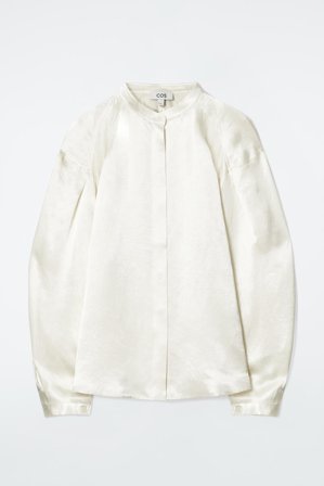 COS Women's Relaxed Pleated Detail Satin Shirt in White
