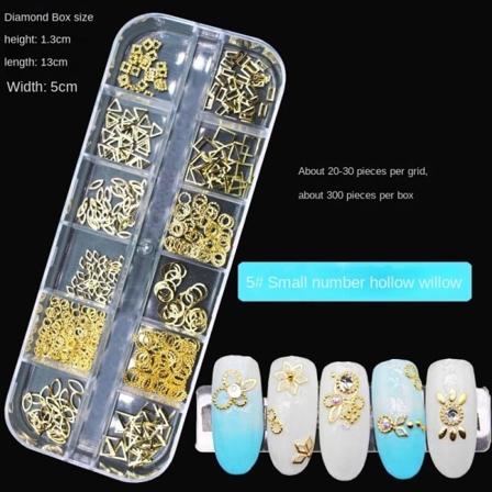 Negledekorationer til Nail Art 12 Grid Large Box Nail Rivet Metal Materiale Pailletter 5# Small Size hollow-out rivets