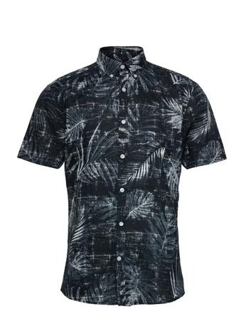 Aop Linen Blend Shirt S/S Black Lindbergh