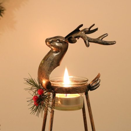 Reinsdyr Tealight Lysestaker, Stående Jernmetall Julepynt, Slitesterk og Rustfri Julebordpynt og Utstilling (stor)