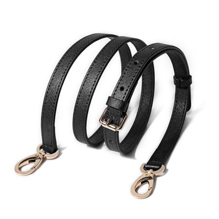 Handväska med rem i äkta läder SVART&GULD