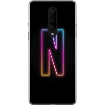 Yhteensopiva Puhelinkuori OnePlus OnePlus 8 Minimalistinen neonkirjain N värinvaihtuvassa valossa mustaa taustaa vasten