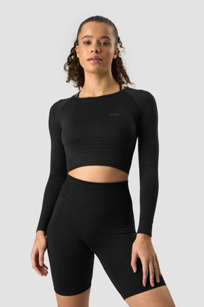 Define Seamless LS Crop Top Black/Black