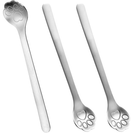 3 st katt tass sked i rostfritt stål, katt tass kaffeskedar, mjölkdryck omrörningssked för glass, kaffe, milkshakes, juice, te