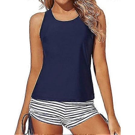 3-delt damesvømmedragt, svømmetop med drenge-shorts og sports-bh, badetøj Xl