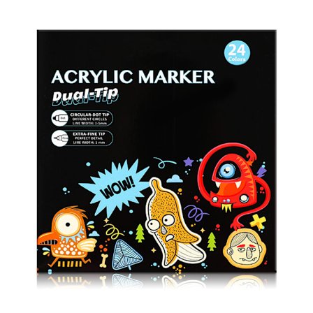 Dobbeltsidige, flerfargede, vannbaserte akrylmarkører, fargede pensler og et 24-fargers Dudu-pennsett (Type A).