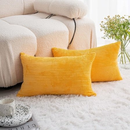 RU-Kuddfodral 12x20 set om 2, supermjukt överdrag för ländryggen, dekorativa randiga manchesterkuddar, 12 x 20 tum, gul