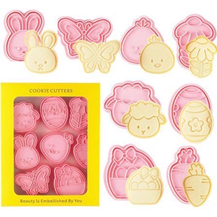 Påskkakformar Set 8 Delar 3D Plast Påskägg Formar Kakform Kompatibel med Påskfest Tillbehör Dekorationer(Typ A)_Newway Gifts