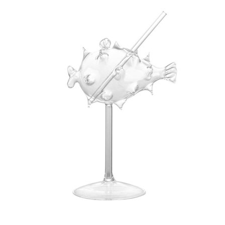 200ml Kreativ Blowfish Cocktailglas Martiniglas med Sugrör Transparent Bägarglas Bar Party Drinkware Bästa Present Bästa Present