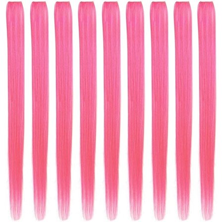 9 kpl 21" Värikkäät Clip-in Hiustenpidennykset Vaaleanpunaiset Hiustenpidennykset Lapsille Tytöille Clip-in Vaaleanpunaiset Hiustenpidikkeet 