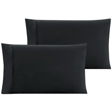 Set med 2 stora enfärgade örngott i borstad mikrofiber (svart, 20 x 40 tum)