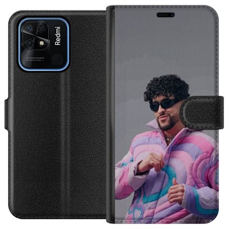 Kompatibel Tegnebogsetui til Xiaomi Redmi 10C Farverig illustration af et trist hjerte på stranden med palmer, delfiner og solnedgang i retrosk kunsts