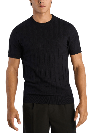 Lindbergh Knitted crew neck T-shirt Överdelar Herr Svart S