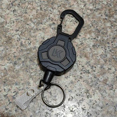 Grå og hvit sammenleggbar nøkkelpakke, kraftig karabinkrokmerke