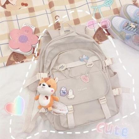 Kvinnor tjej ryggsäck axelväska skolväska Stor kapacitet Högskolestudenter Väska Kvinna Koreansk Harajuku Style High School Beige 30*42*12cm