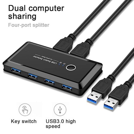 USB 3.0 Switch Hub-Velger 2 PC-er Deler 4 Enheter for Tastatur Mus Skriver