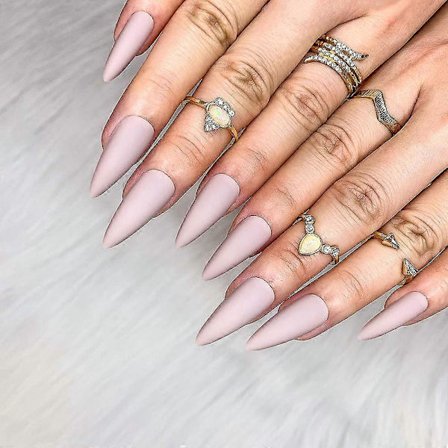 Morily 24 stk. falske negler, matt, ren farge, medium lange stilett-mandelformede press-on-negler, falske fingertupper, kunstig manikyr for kvinner og