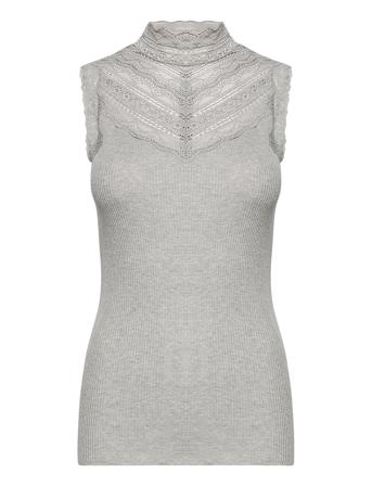 Silk Top W/ Lace T-shirts & Tops Sleeveless Grå Rosemunde*Betinget Tilbud