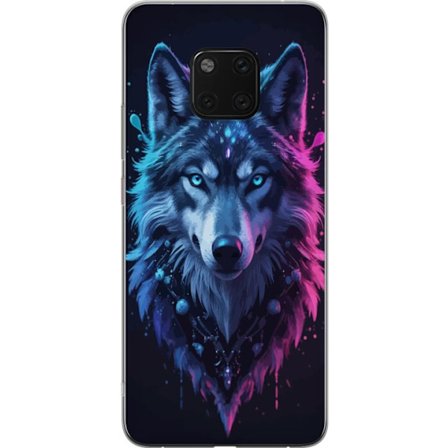 Kompatibelt Mobilskal till Huawei Huawei Mate 20 Pro Mystisk Vargporträtt i Neonblått och Lila Skimmer