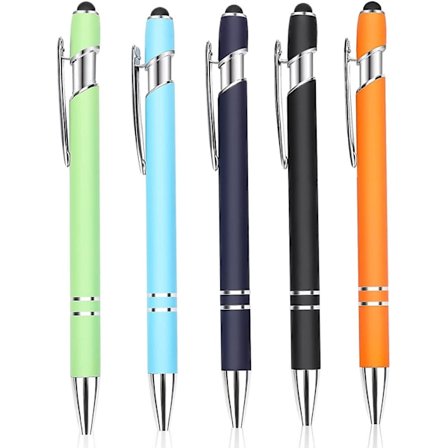 5 kuglepenne med spids, sort blæk pen fin spids, metal pen, 2 i 1 stylus kuglepen [qb]