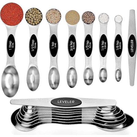 Magnetisk måleskje sett med 8 rustfrie stål målekopper for baking, matlaging og kjøkken