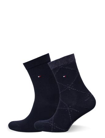 Th Women Sock 2P Graphic Argyle Underwear Socks Regular Socks Sininen Tommy Hilfiger