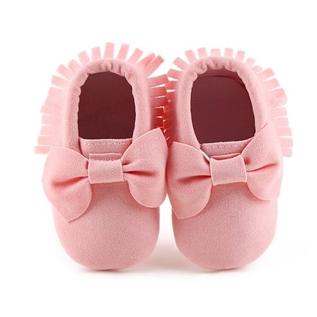 Premium mjuksula mockasiner för baby och pojkar med halkfria tofsar för småbarn (6-12 månader, rosa)