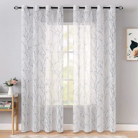 Panelgardiner Grenmönster Tryckt Halvskir Fönstergardin Smidig Elegant Hållbar Dekoration Behandling 140x213CM(LXH) Blå