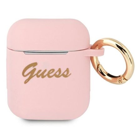 Guess GUA2SSSI AirPods vaaleanpunainen silikoni Vintage Script -suojus