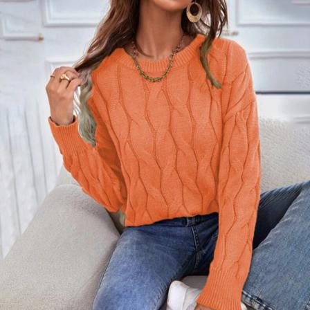 Damer Enfärgad Ribbad Fåll Pullover Crew Neck Stickad Tröja