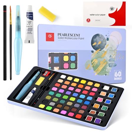 1 setti sinisiä 60 kiinteää väriä vesivärimaalauksia kannettava
