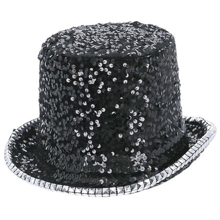 Høj Hat Filt og Pailletter Sort