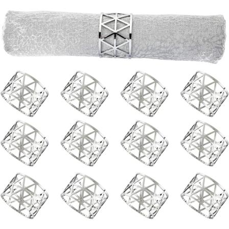 12PCS Sølv Serviettringer Sett Serviettholder Metall Serviettring (Sølv Metallisk)