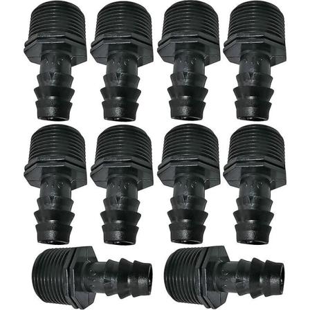 10-osainen set urospuolisia piikkisovittimia/liittimiä - 16 mm x 3/4 tuuman tiputusletkun ulkokierre