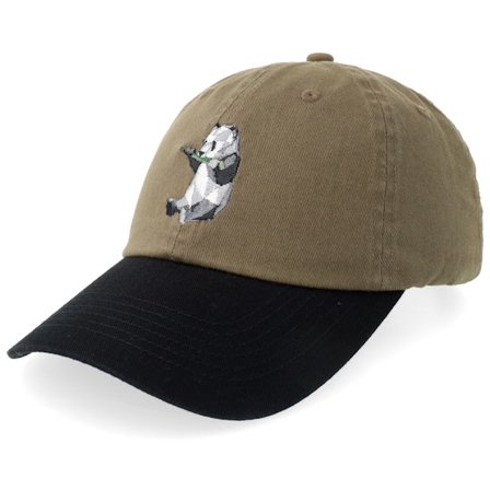Origami - Origami Panda Washed Olive/Black Dad Cap Unconstructed Green Cap - @ Hatstore