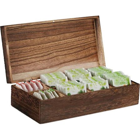Vintage Tea Box, 8 Compartments, for 80 Tea Bags, 8.5 x 30.5 x 15.5 cm,