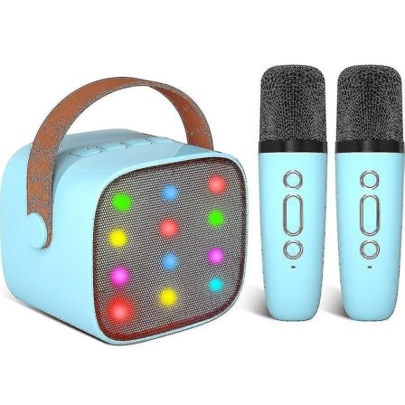 Karaokemaskin for barn med 2 trådløse mikrofoner, bærbar karaokemaskin med Bluetooth for barn, voksne, stemmeendrende effekter og LED-lys