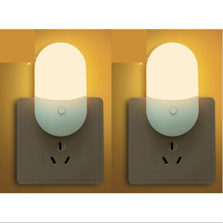 2 natlys stik i stikkontakter, natlys med 3 lysstyrkeniveauer og skumring til daggry fotocellesensor