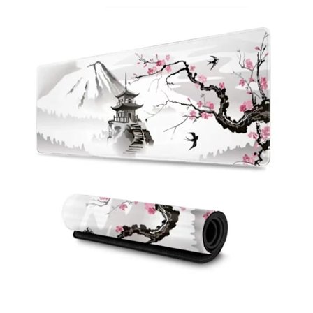 Japansk Cherry Blossom White Gaming Musmatta Xl Förlängd stor musmatta Skrivbordsmatta Sydda kanter Musmatta 31.5 X 11.8 Tum