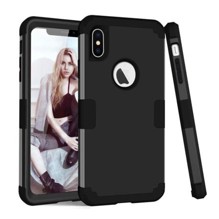 3-delt iPhone Xs Max hybrid etui i silikone - Sort Black