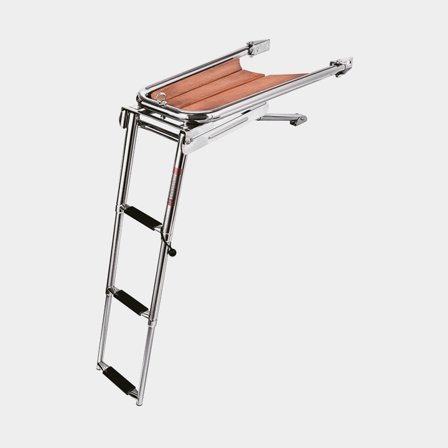Bowsprit for sailboat with telescopic retractable cassette ladder 1852-Marine, teak & acid-resistant stainless steel, 33 x 65 cm, Ø25 mm, 3 steps