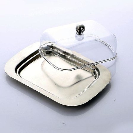 Smörburk i rostfritt stål med transparent lock