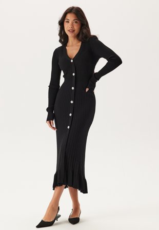 YAS mikke Ls Midi Knit Dress S. Black Klær