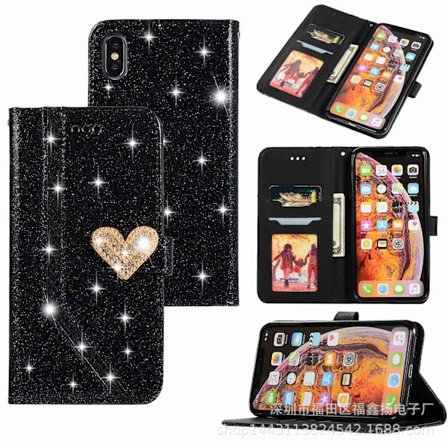 Fodral för Samsung S22 ULTRA svart Kärlek Hjärta Hijab Glitter Diamant Kortplånbok