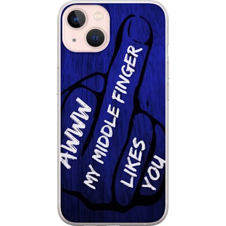 Kompatibelt Mobildeksel til Apple iPhone 13 mini Mørk typografisk illustrasjon med hjerteform og budskap om vennskap mot dyp blå tretekstur